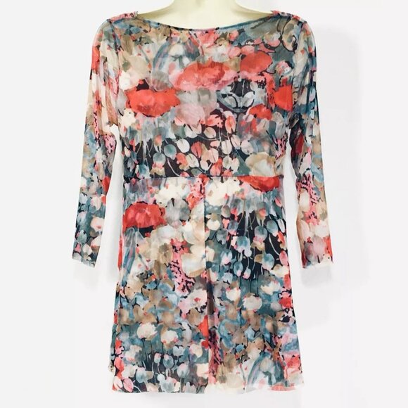 Vintage Y2K Johnny Heaven Mesh Top Sz L Fairy Floral Garden Flowy Stretchy - Picture 7 of 9